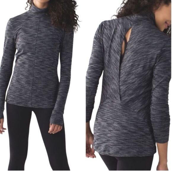 Lululemon &go Take-Off Long Sleeve Turtleneck Top Women's 4 Heathered Black Rulu - Picture 1 of 15